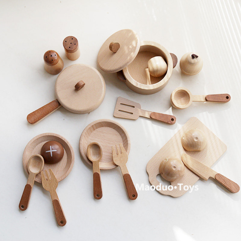 Kitchen Appliances And Utensils - Maoduo Toys Beech Wooden Kids Kitchen